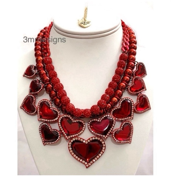 Betsey Johnson Jewelry - NWT Betsey Johnson 💋LOVE SPELL Red Tone Glass Crystals/ Metallic Beads Necklace